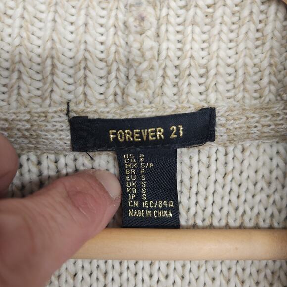 Forever 21 Cardigan Sweater Womens Small Cream Maroon Aztec Open Front Pockets - Picture 3 of 14